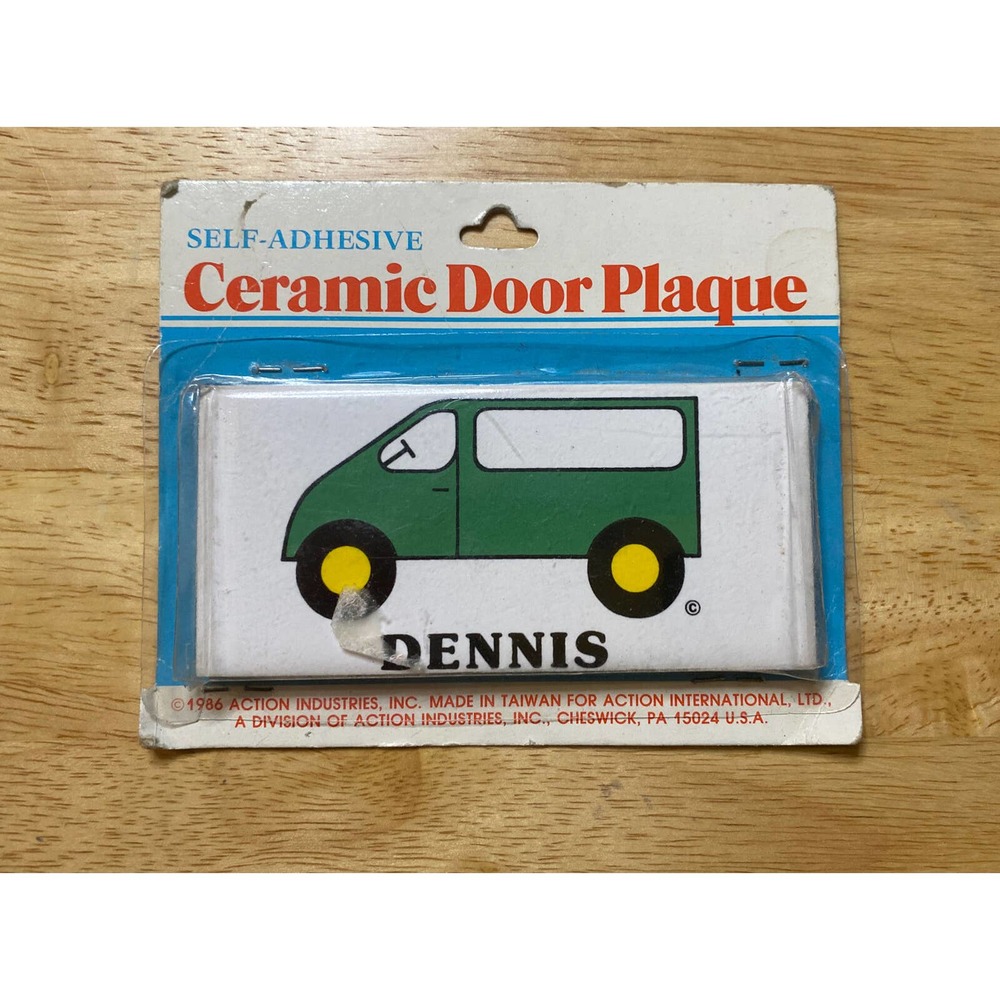 Vintage Retro Dead Stock 1986 DENNIS With Green Van Ceramic Door Name Sign plate